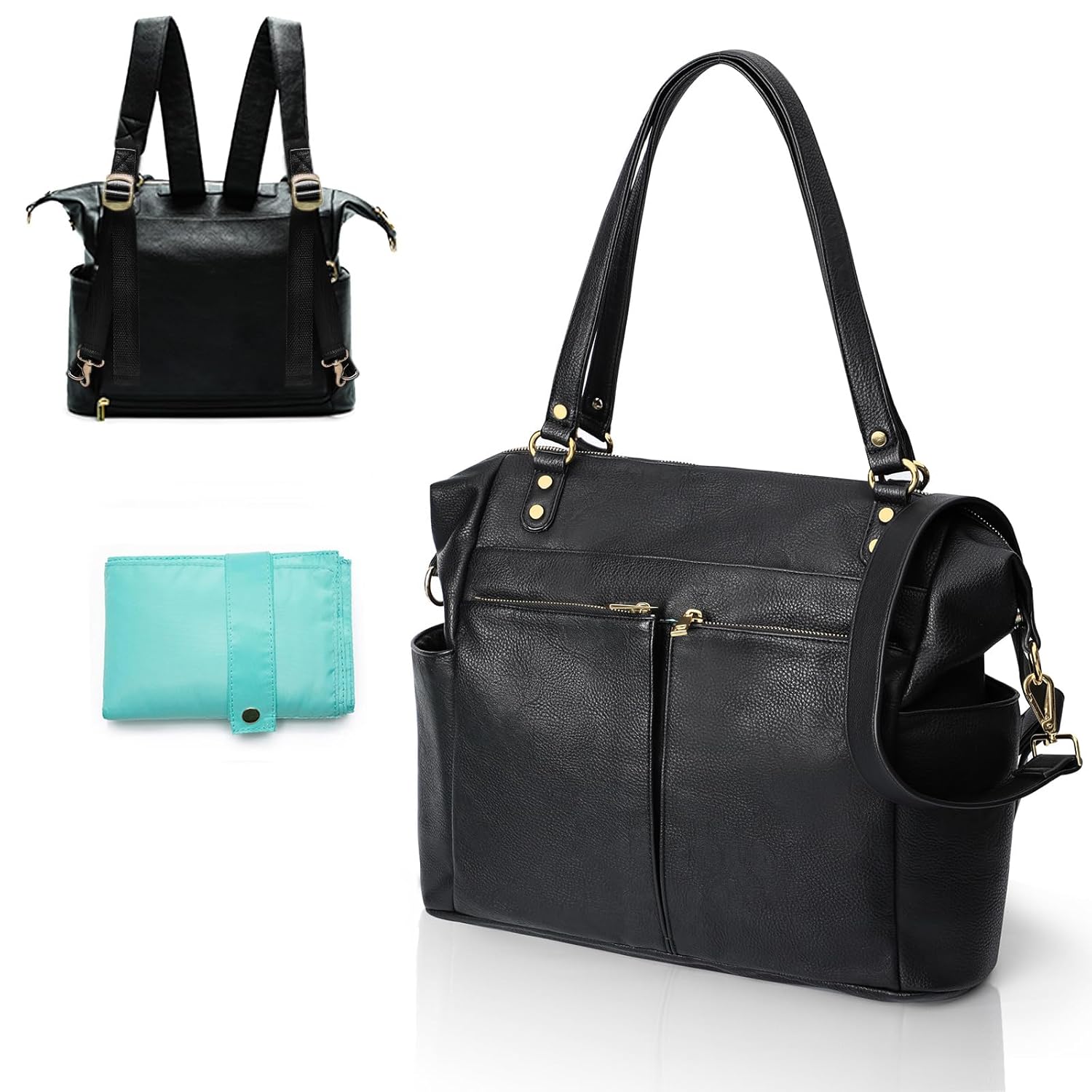 Backpack Diaper Bag - 4-in-1 Leather Diaper Bag Backpack with