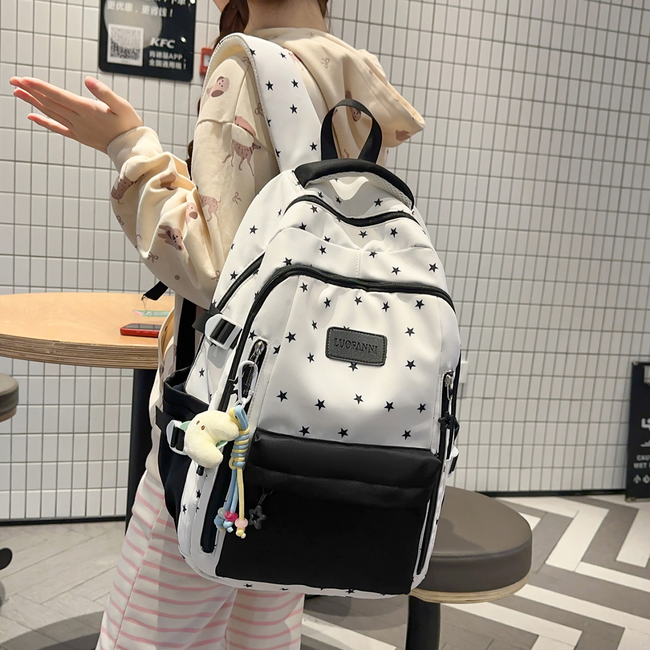 Women's Cream White & Yellow C - Canvas Backpack Casual recension och pris