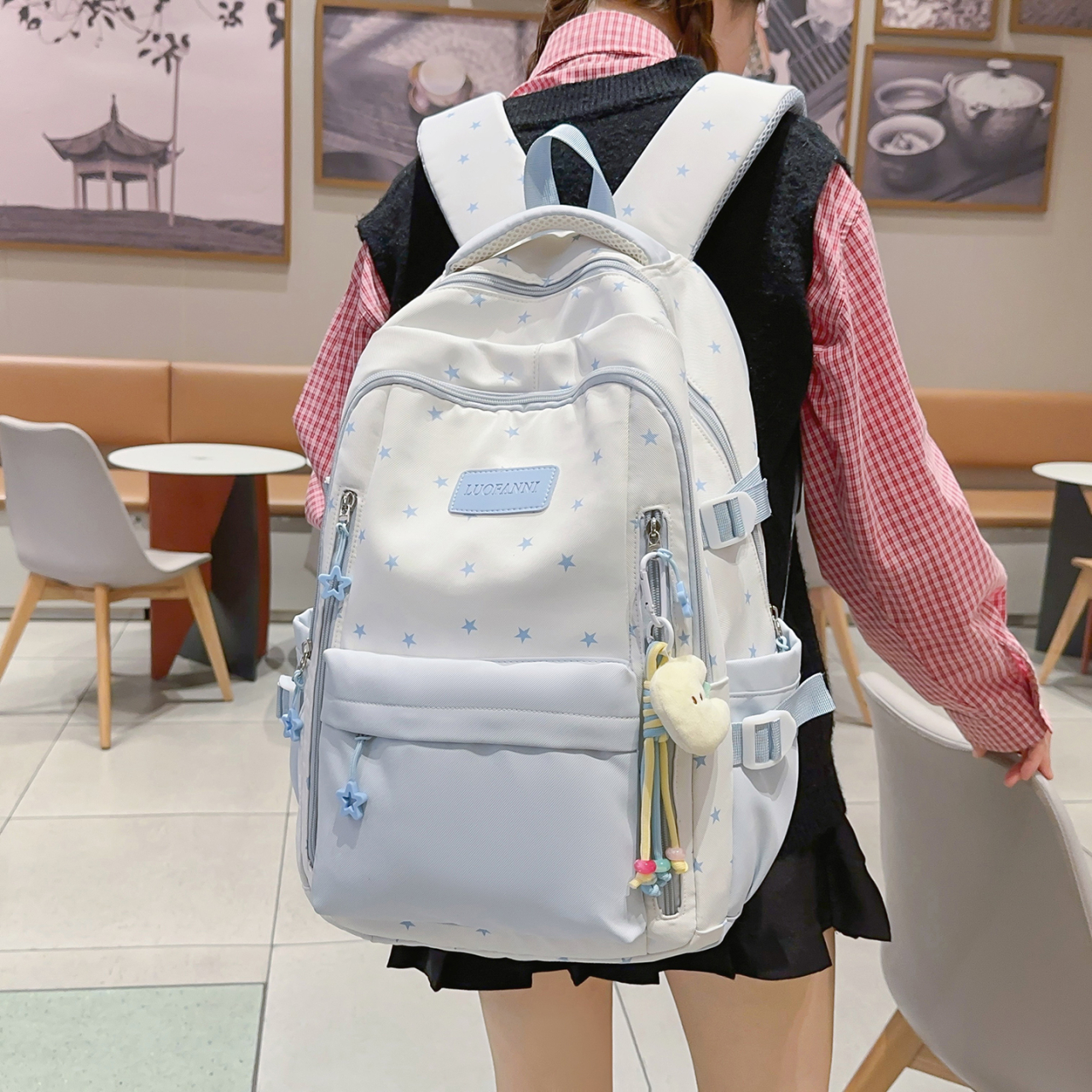 Women's Cream White & Yellow C - Canvas Backpack Casual recension och pris