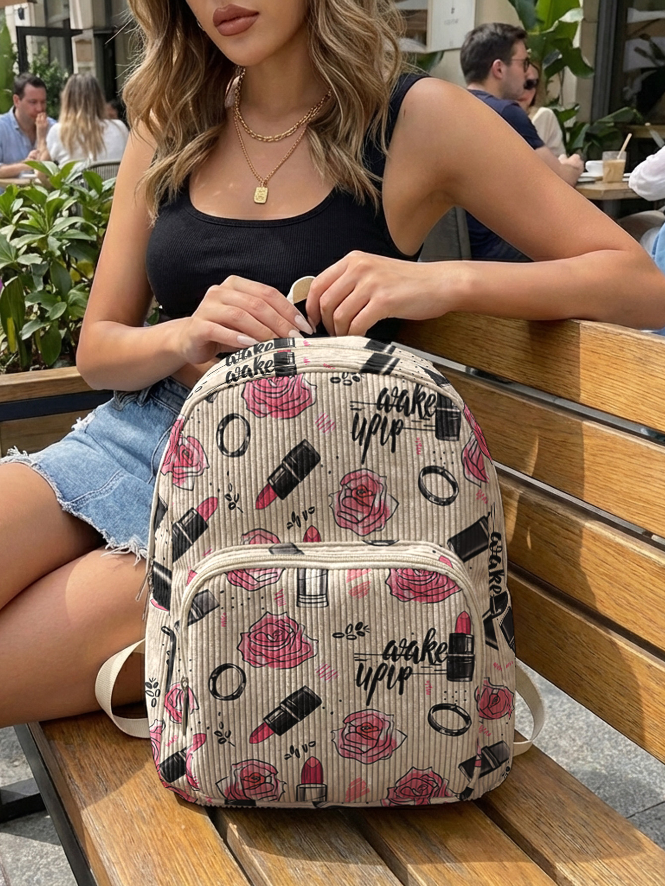 Rose Lipstick Print Allover Wo - Fashion Backpack Women recension och pris