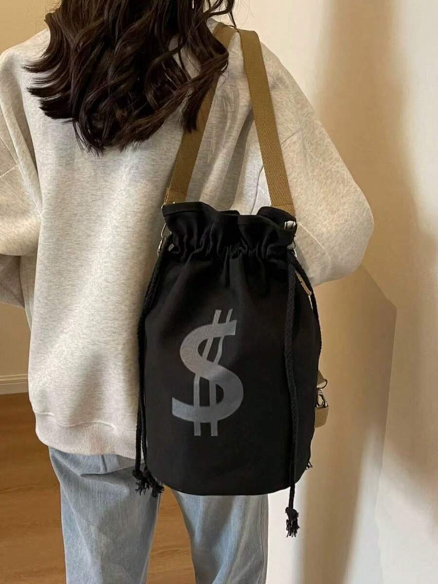 Black Canvas Drawstring Crossb - Canvas Backpack Casual recension och pris