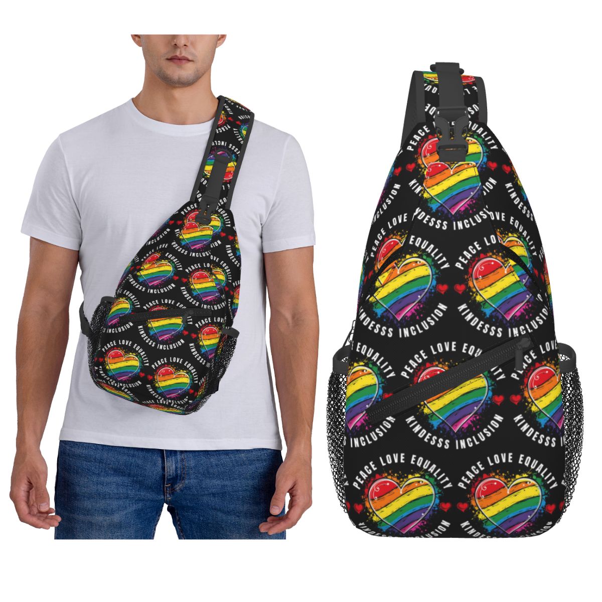 Inclusive Rainbow Printed LGBT - Sling Backpack Shoulder recension och pris