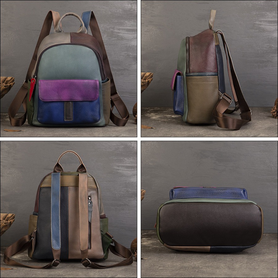 【New Arrival】 Vintage Color Bl - Leather Backpack Vintage recension och pris
