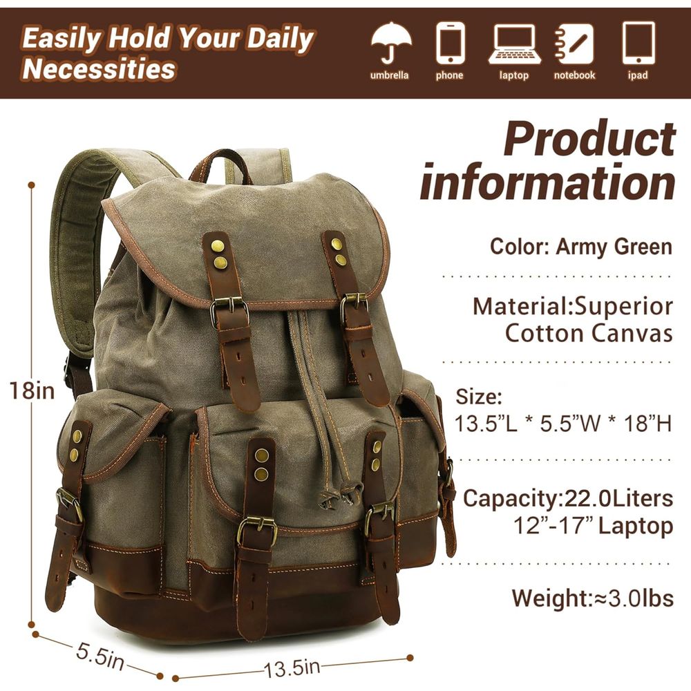 Vintage Canvas Leather Backpac - Leather Backpack Vintage recension och pris