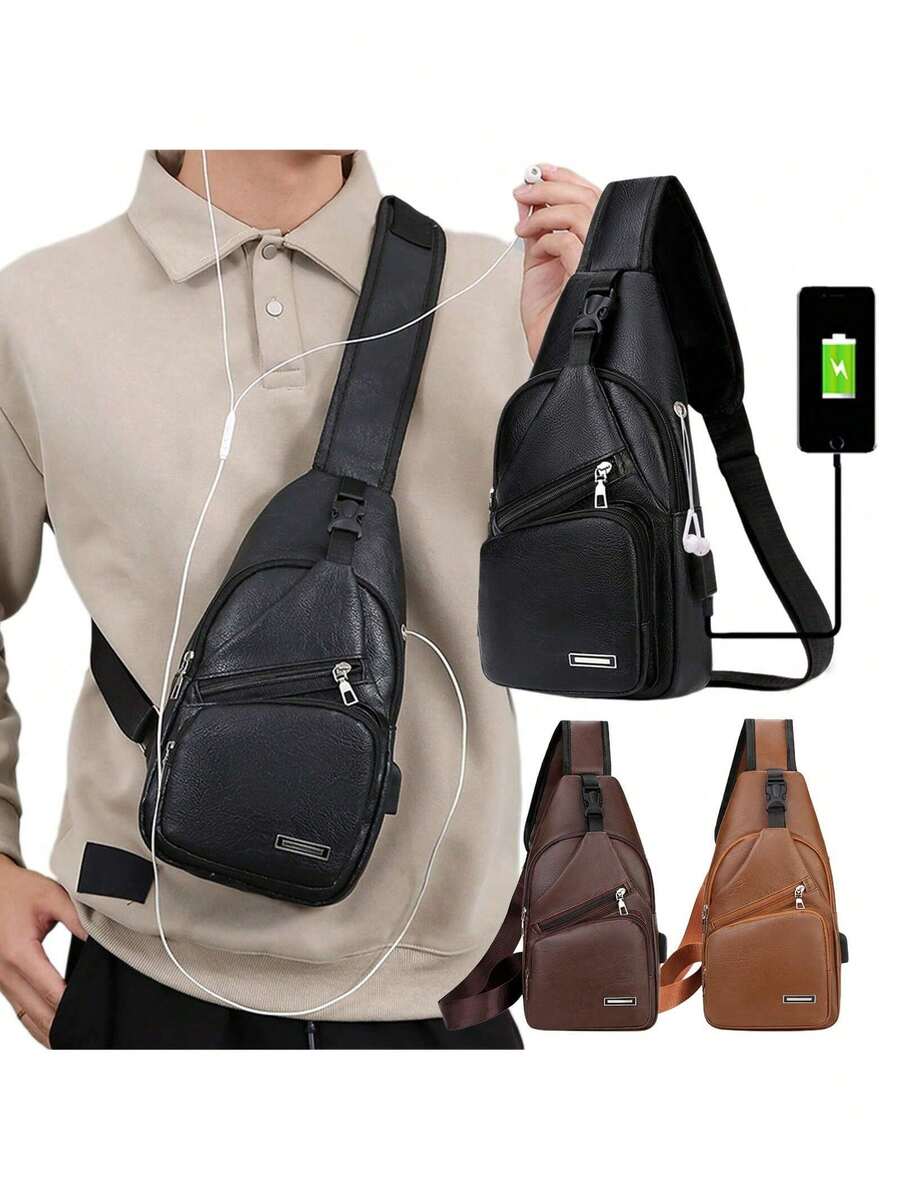 Mens PU Leather Sling Bag With - Sling Backpack Shoulder recension och pris