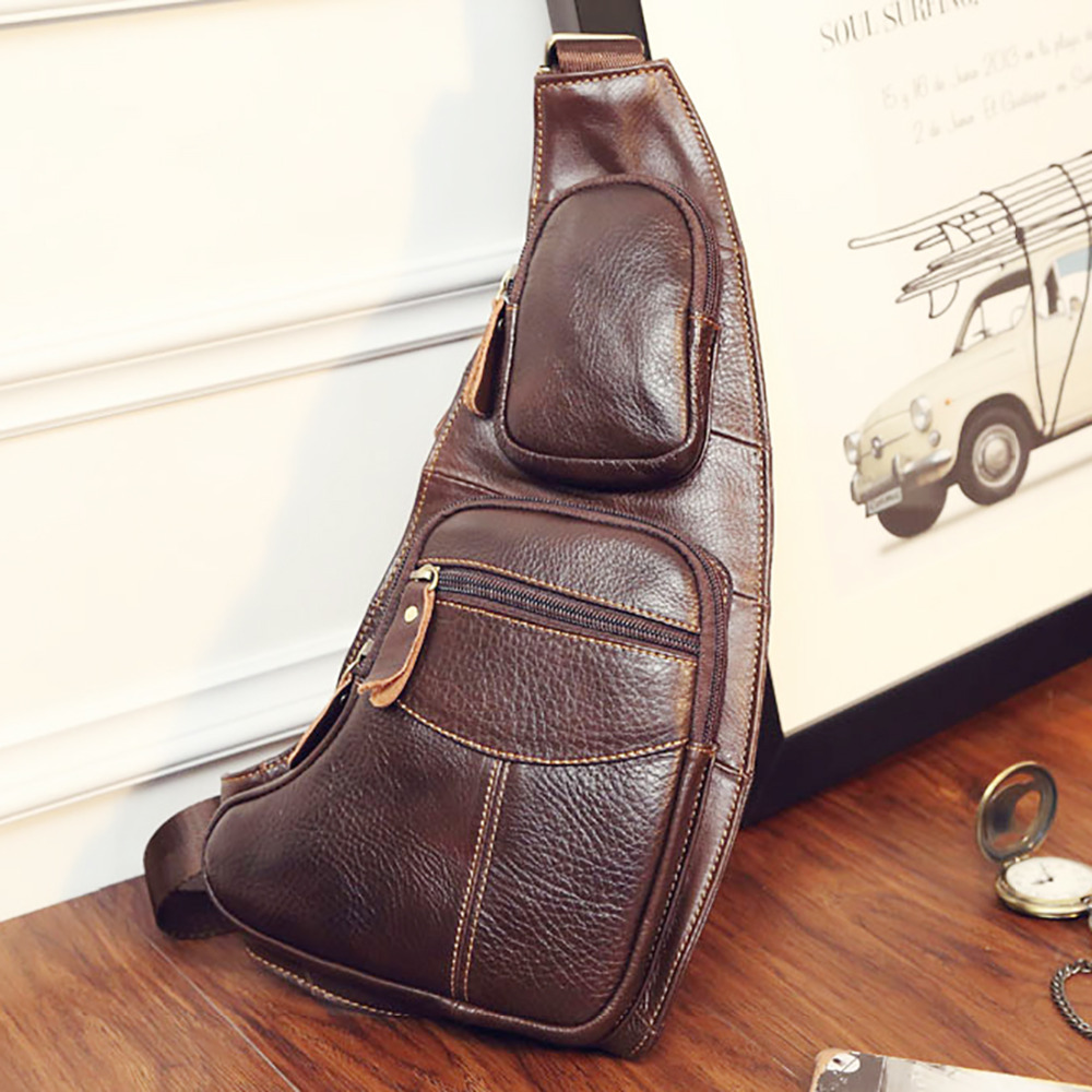 High Quality Men Genuine Leath - Sling Backpack Shoulder recension och pris