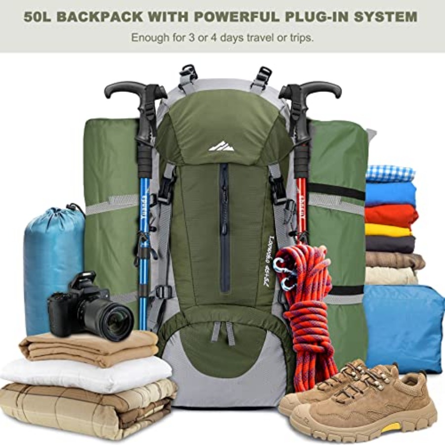 Loowoko 50L Hiking Backpack, W - Rain Cover Backpack recension och pris