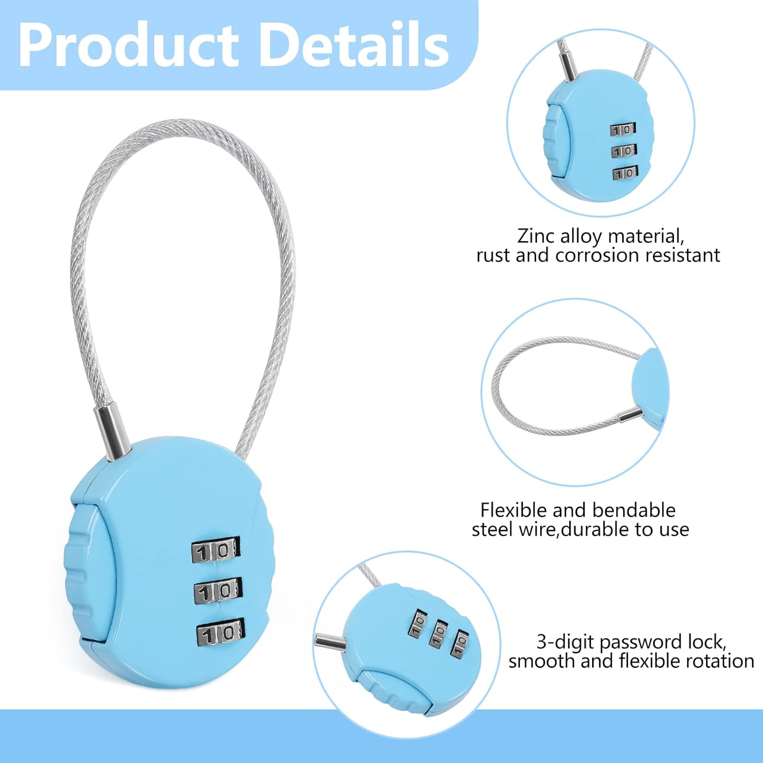 8 Pack Combination Wire Lock 3 - Backpack Lock Combo recension och pris